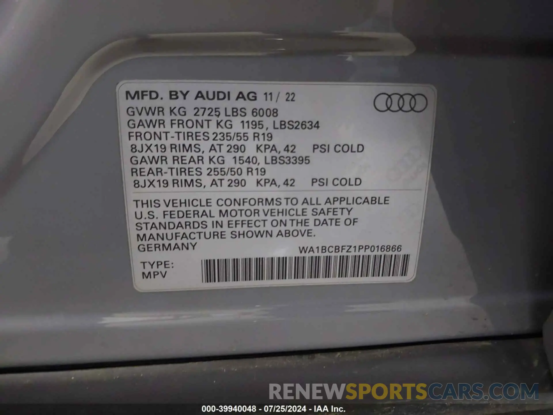 9 Photograph of a damaged car WA1BCBFZ1PP016866 AUDI Q4 E-TRON 2023