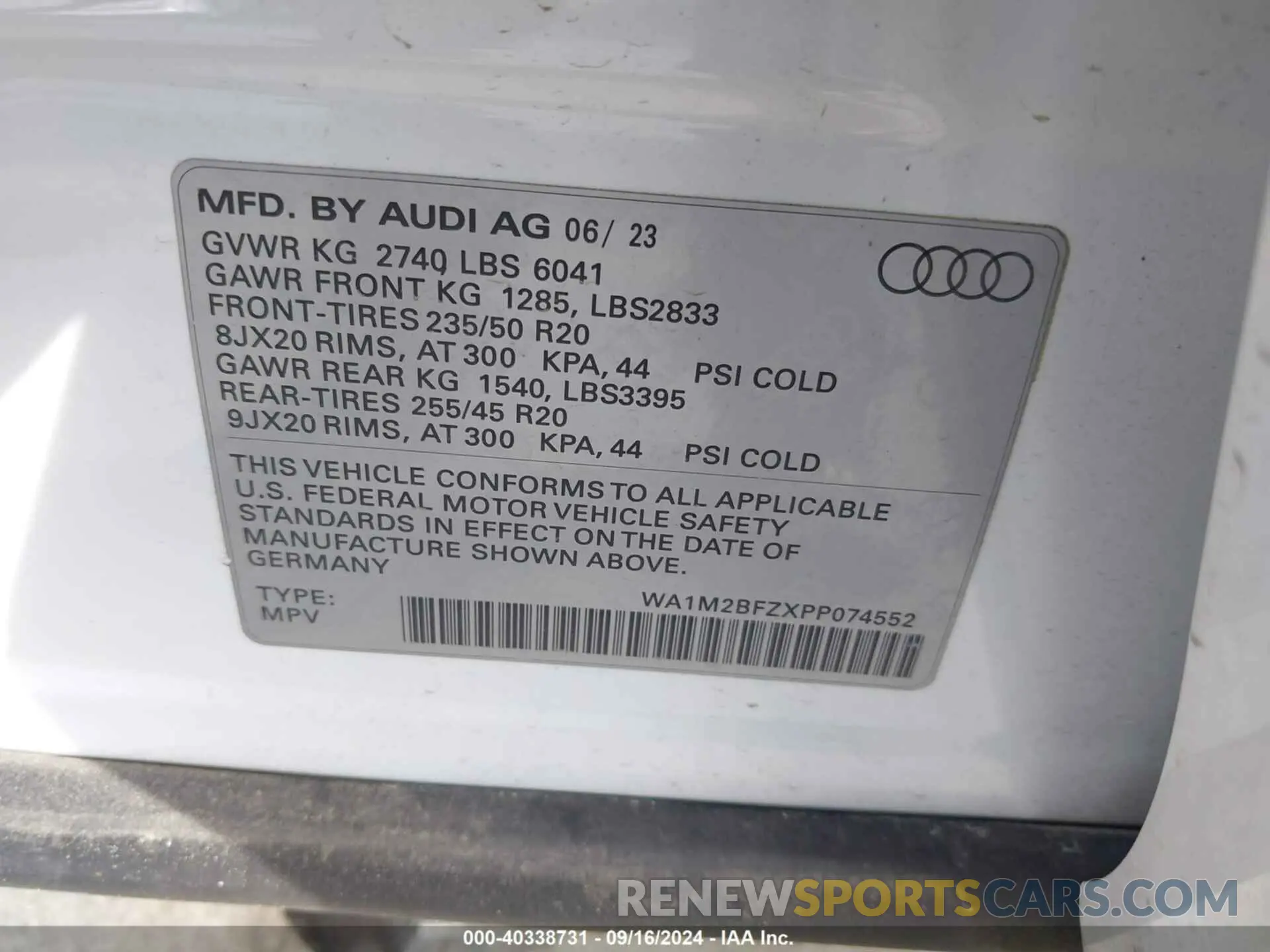 9 Photograph of a damaged car WA1M2BFZXPP074552 AUDI Q4 E-TRON 2023