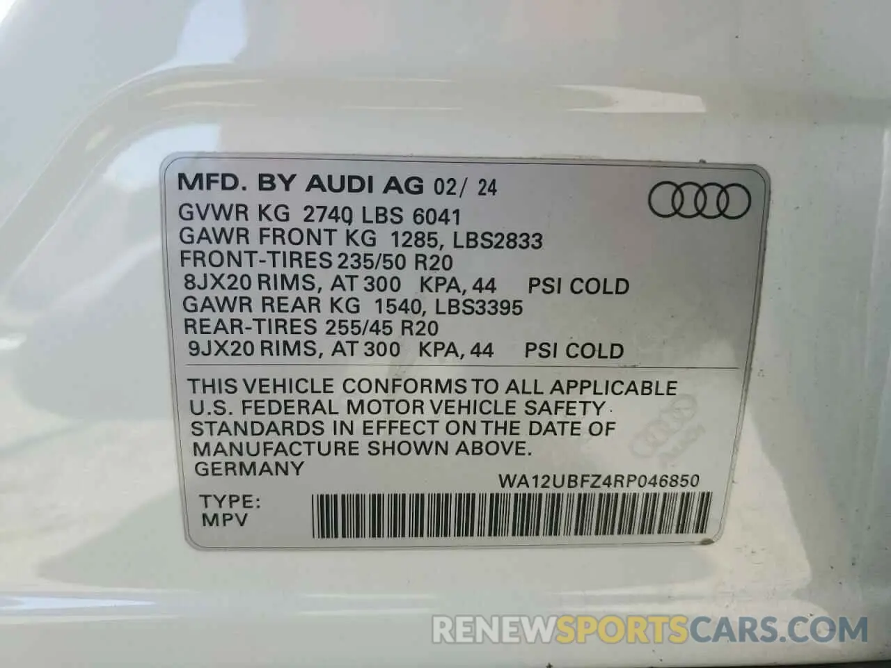 13 Photograph of a damaged car WA12UBFZ4RP046850 AUDI Q4 E-TRON 2024