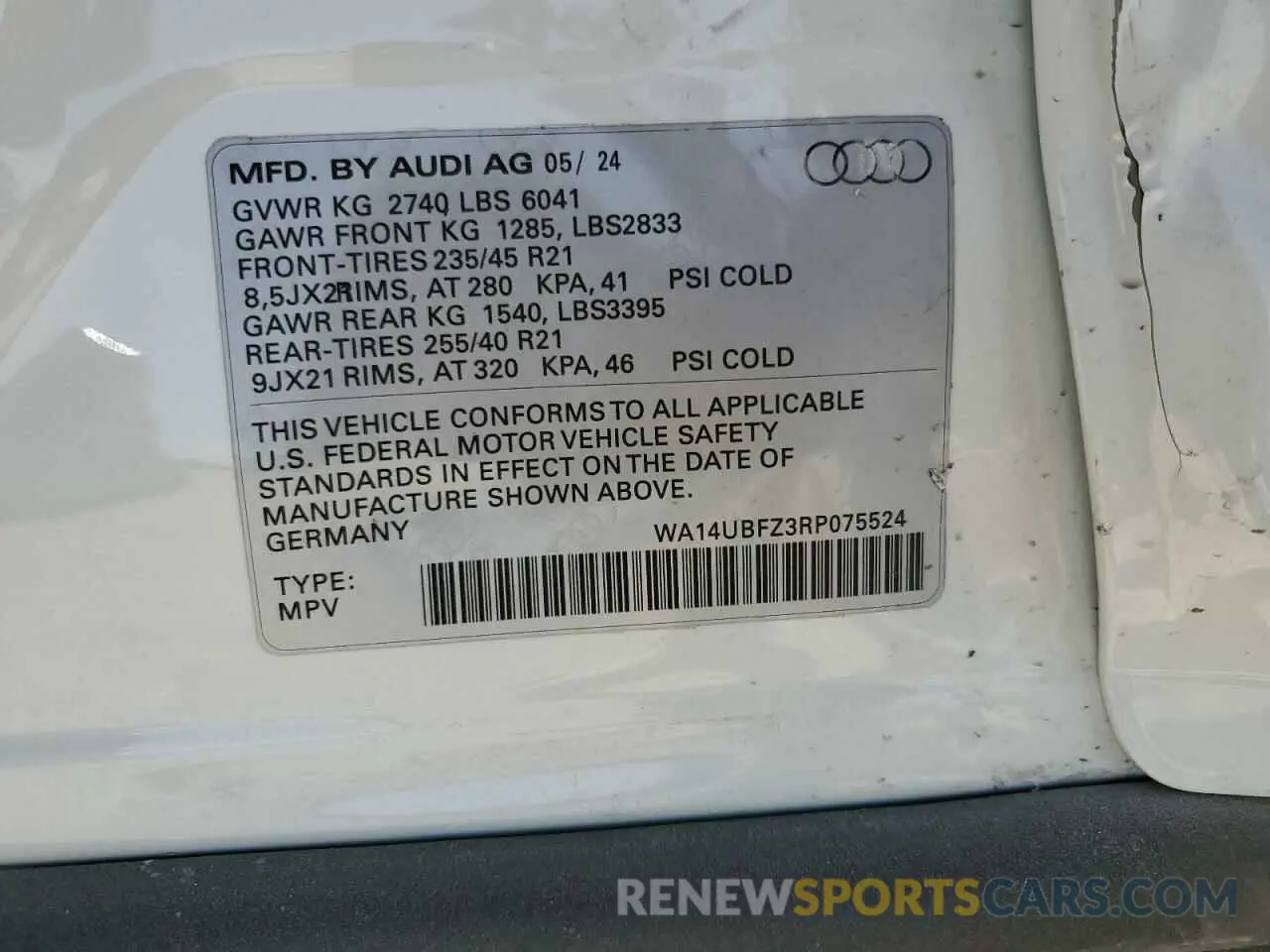 15 Photograph of a damaged car WA14UBFZ3RP075524 AUDI Q4 E-TRON 2024