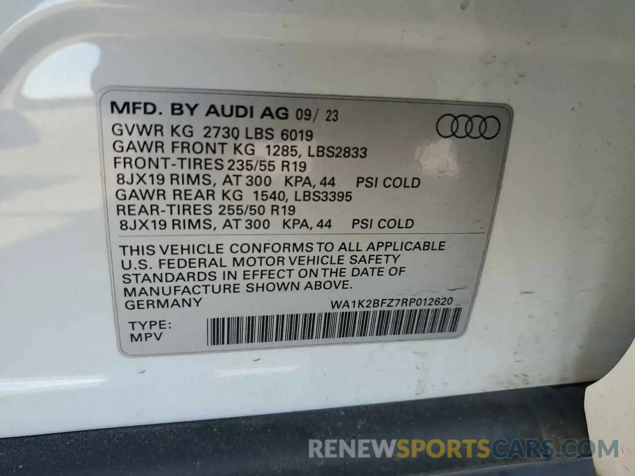14 Photograph of a damaged car WA1K2BFZ7RP012620 AUDI Q4 E-TRON 2024