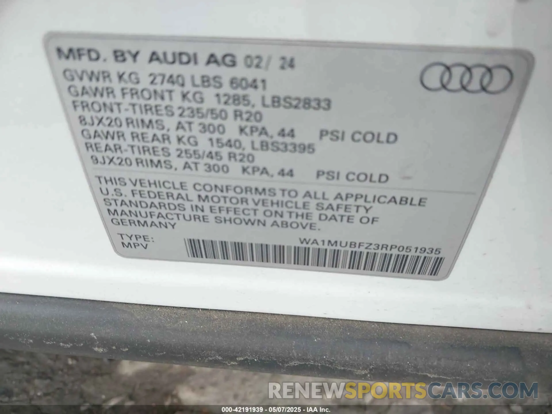 9 Photograph of a damaged car WA1MUBFZ3RP051935 AUDI Q4 E-TRON 2024