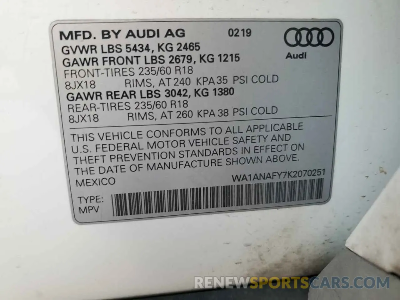 14 Фотография поврежденного автомобиля WA1ANAFY7K2070251 AUDI Q5 2019