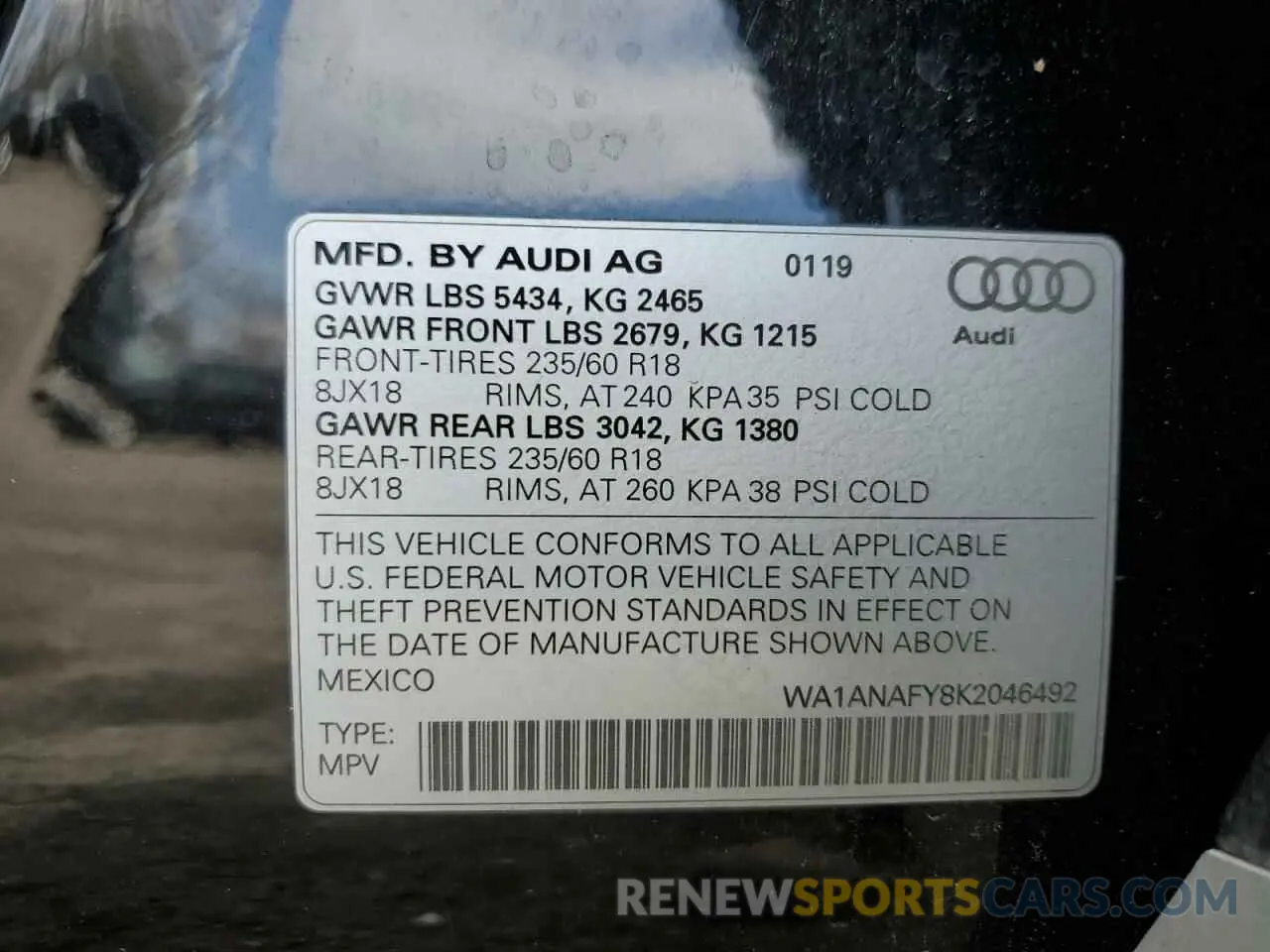 15 Photograph of a damaged car WA1ANAFY8K2046492 AUDI Q5 2019