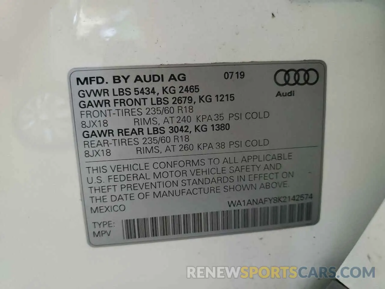 14 Photograph of a damaged car WA1ANAFY8K2142574 AUDI Q5 2019