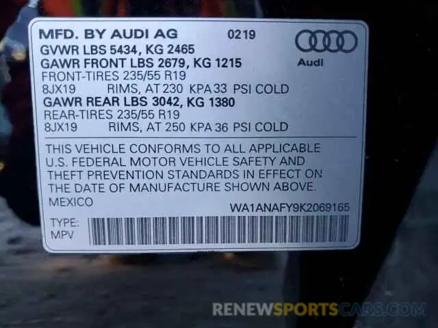 13 Фотография поврежденного автомобиля WA1ANAFY9K2069165 AUDI Q5 2019