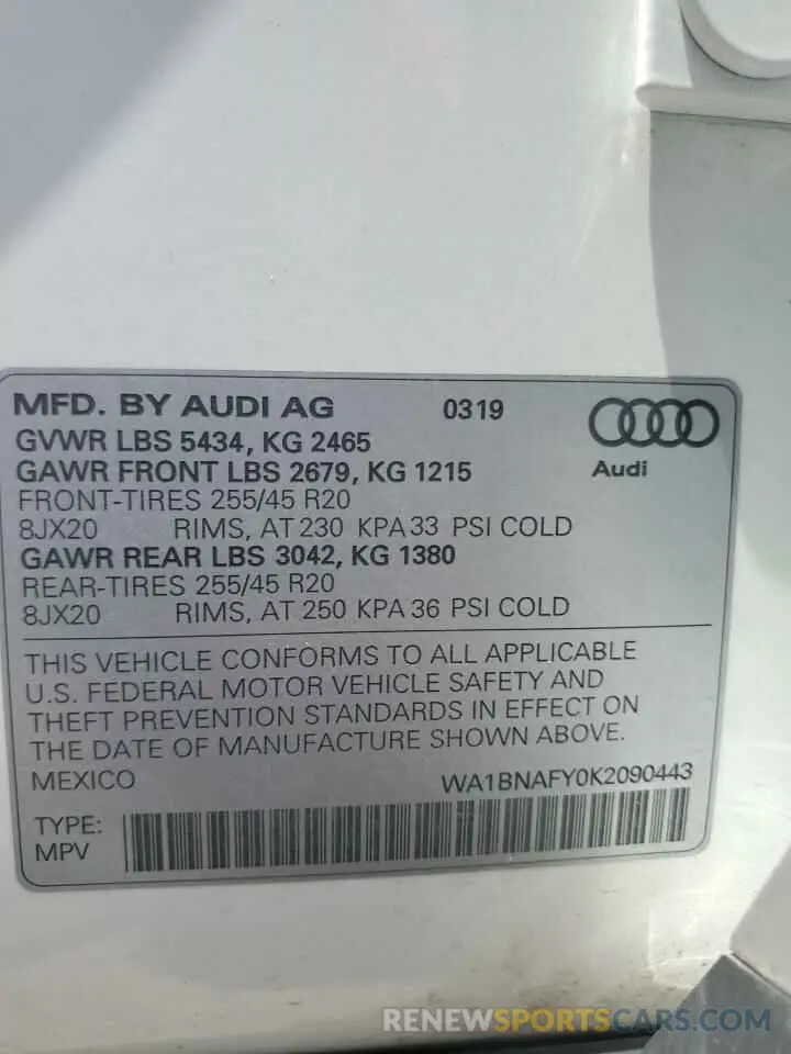14 Photograph of a damaged car WA1BNAFY0K2090443 AUDI Q5 2019
