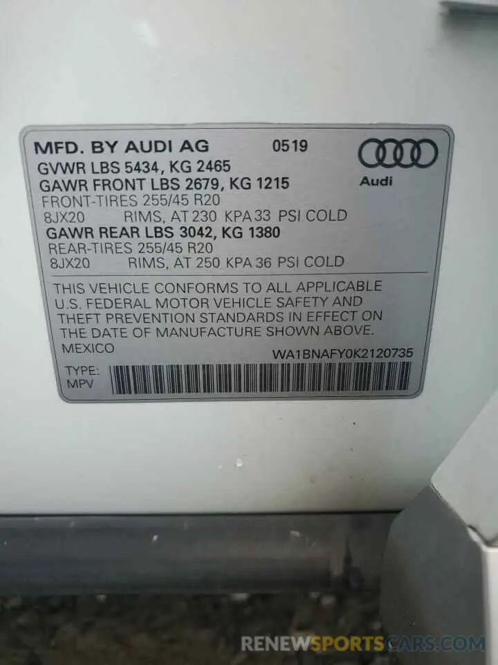 14 Photograph of a damaged car WA1BNAFY0K2120735 AUDI Q5 2019