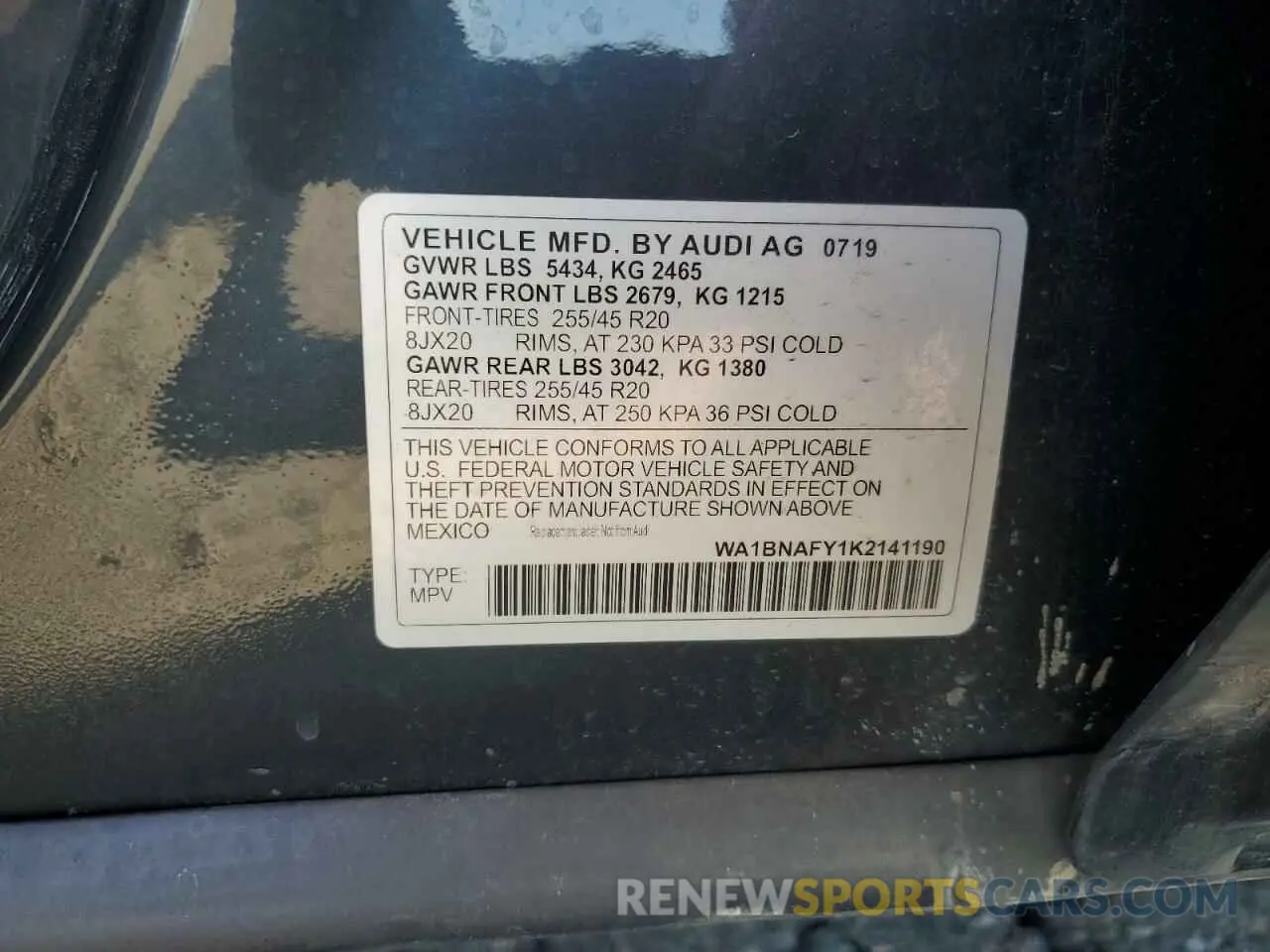 14 Photograph of a damaged car WA1BNAFY1K2141190 AUDI Q5 2019