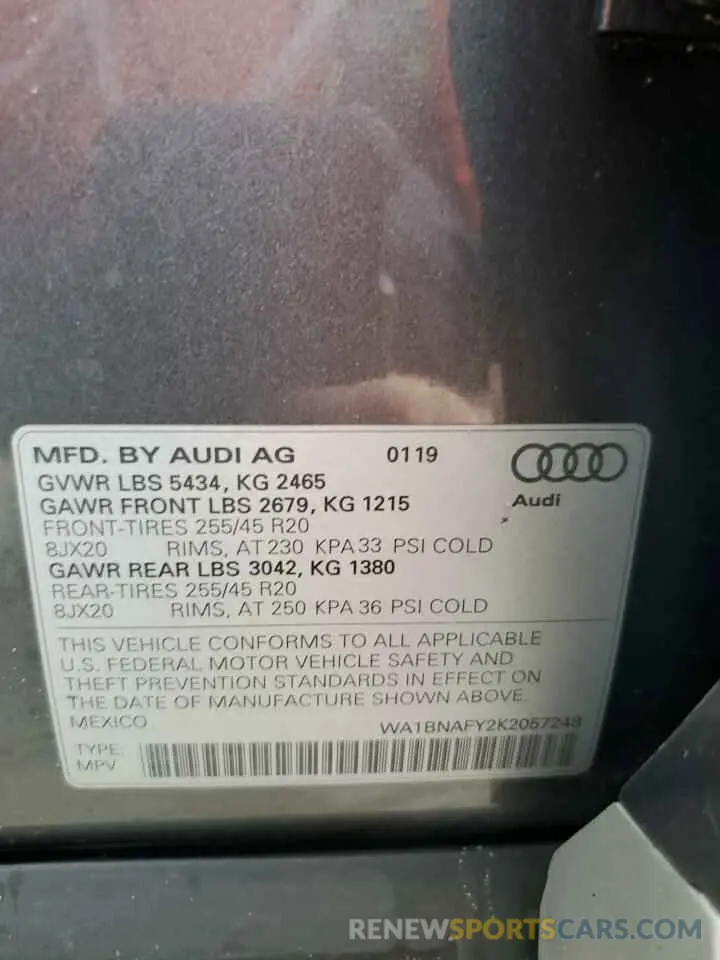 14 Photograph of a damaged car WA1BNAFY2K2057248 AUDI Q5 2019