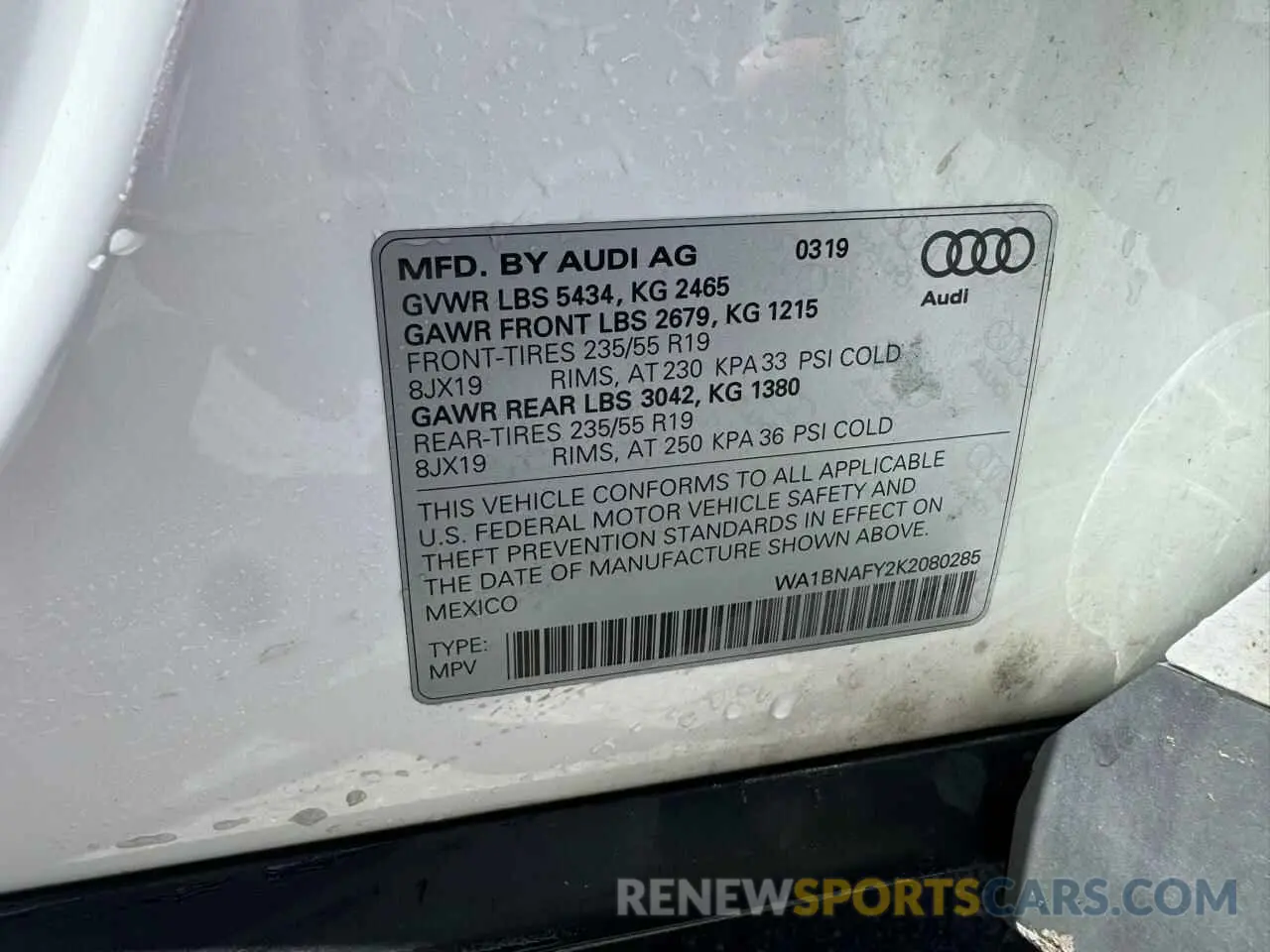10 Фотография поврежденного автомобиля WA1BNAFY2K2080285 AUDI Q5 2019