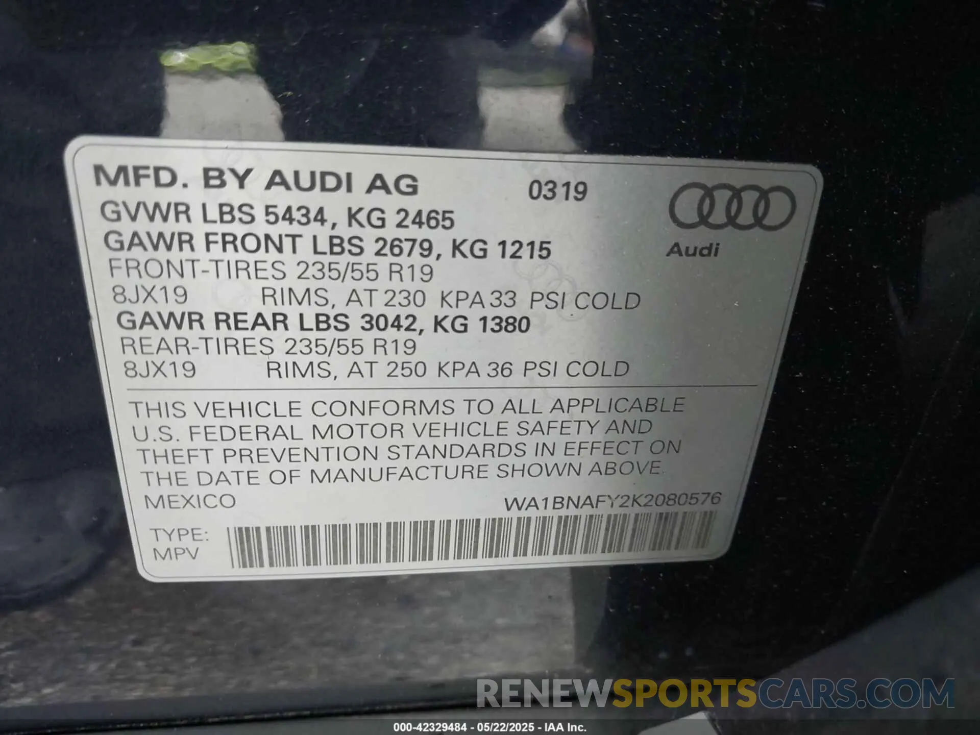 9 Фотография поврежденного автомобиля WA1BNAFY2K2080576 AUDI Q5 2019