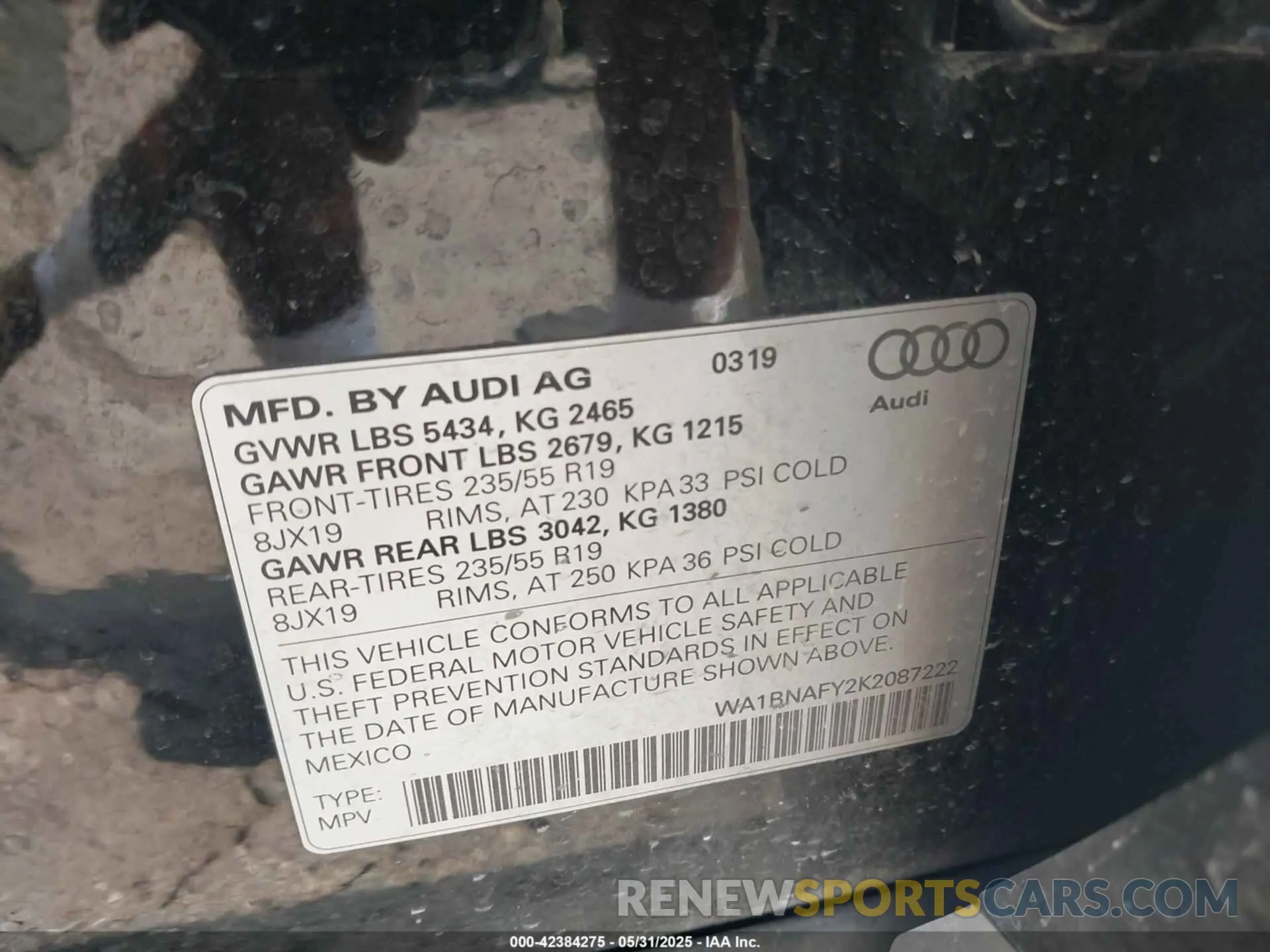 9 Photograph of a damaged car WA1BNAFY2K2087222 AUDI Q5 2019