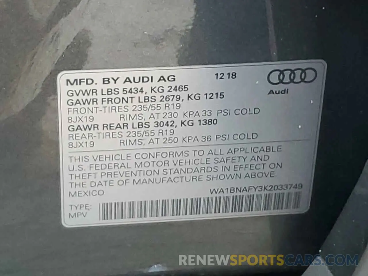 13 Фотография поврежденного автомобиля WA1BNAFY3K2033749 AUDI Q5 2019