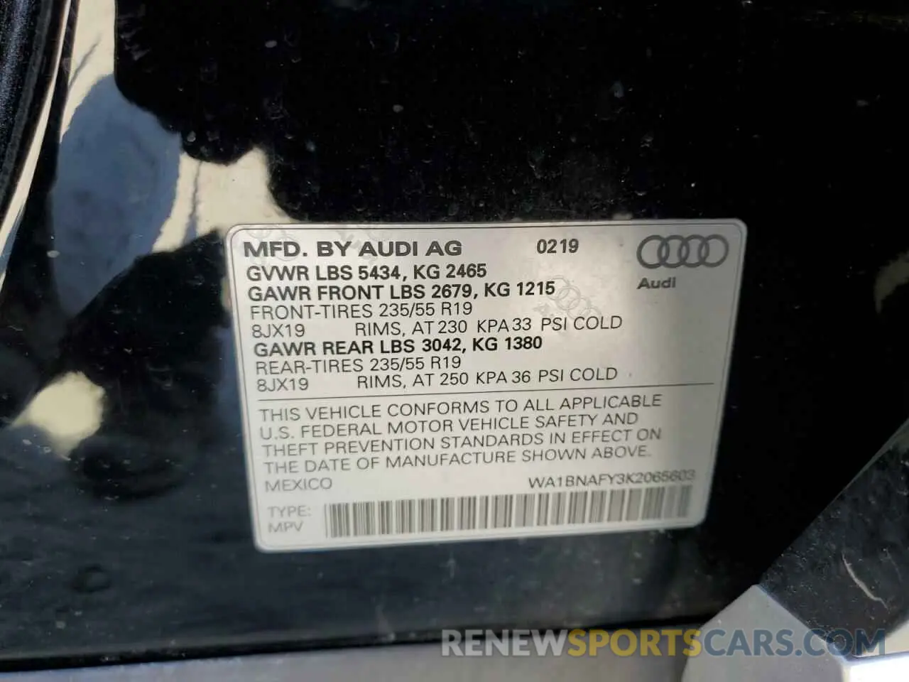13 Photograph of a damaged car WA1BNAFY3K2065603 AUDI Q5 2019