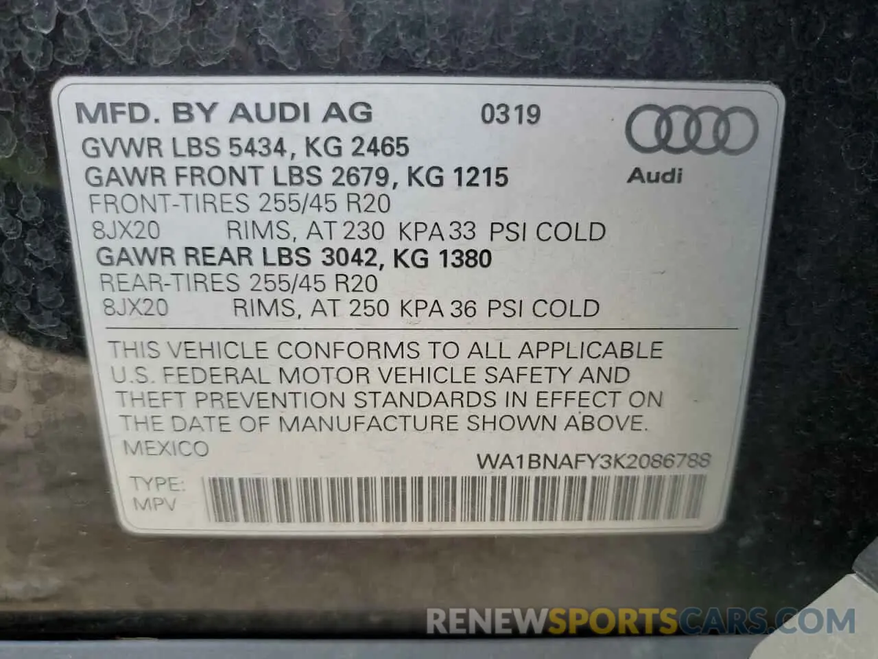 13 Photograph of a damaged car WA1BNAFY3K2086788 AUDI Q5 2019