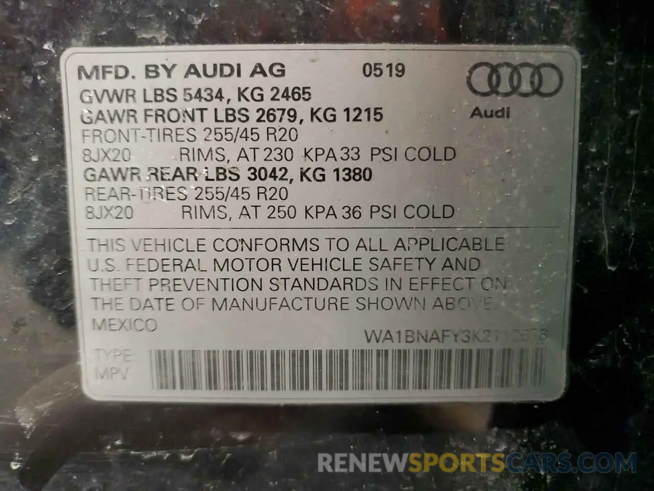 13 Photograph of a damaged car WA1BNAFY3K2112628 AUDI Q5 2019