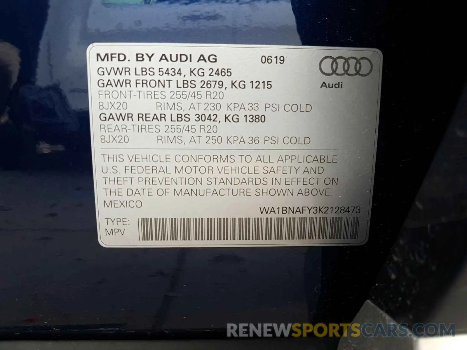 10 Photograph of a damaged car WA1BNAFY3K2128473 AUDI Q5 2019