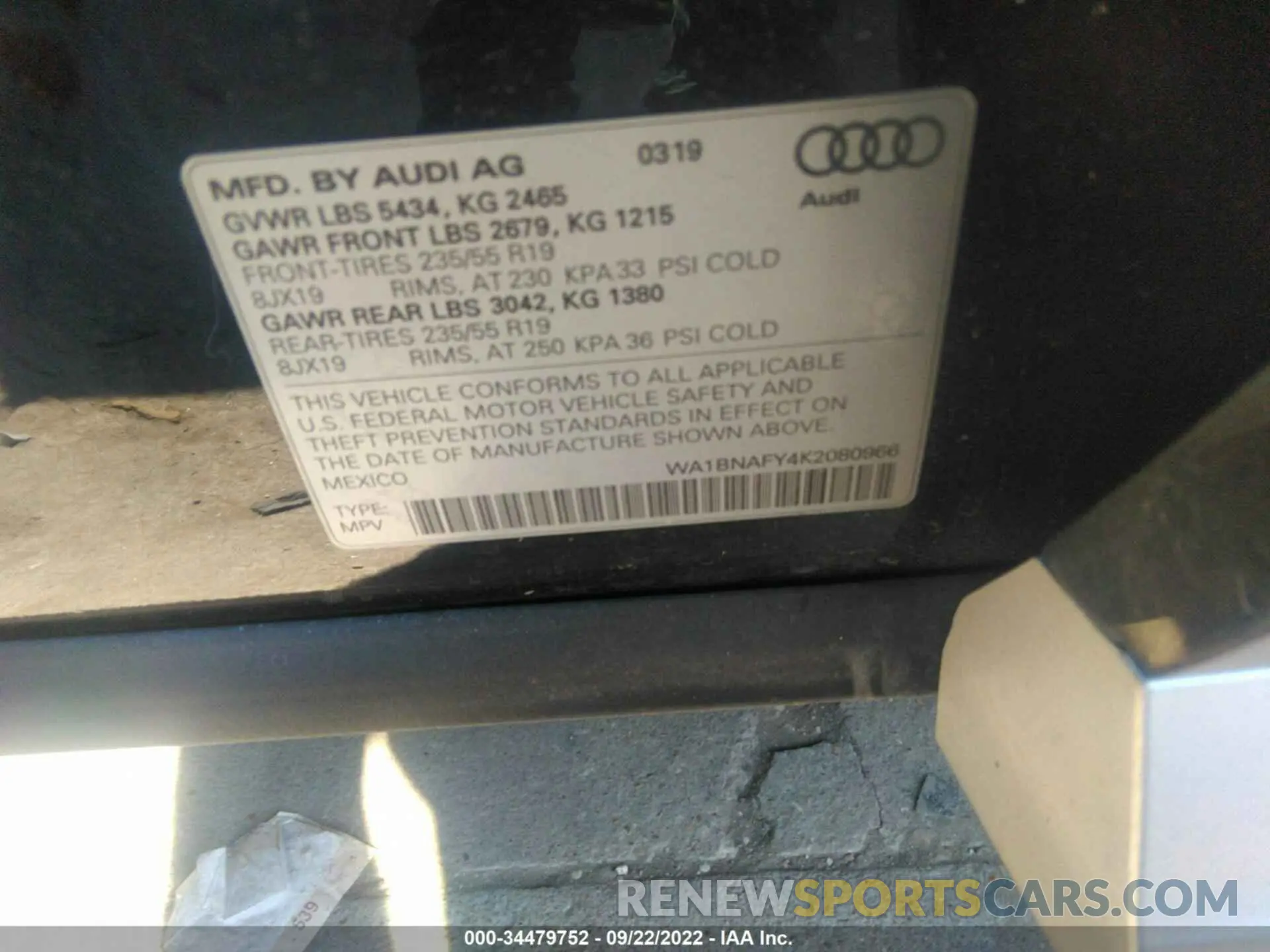 9 Фотография поврежденного автомобиля WA1BNAFY4K2080966 AUDI Q5 2019