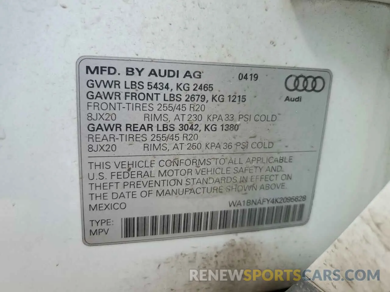 12 Photograph of a damaged car WA1BNAFY4K2095628 AUDI Q5 2019