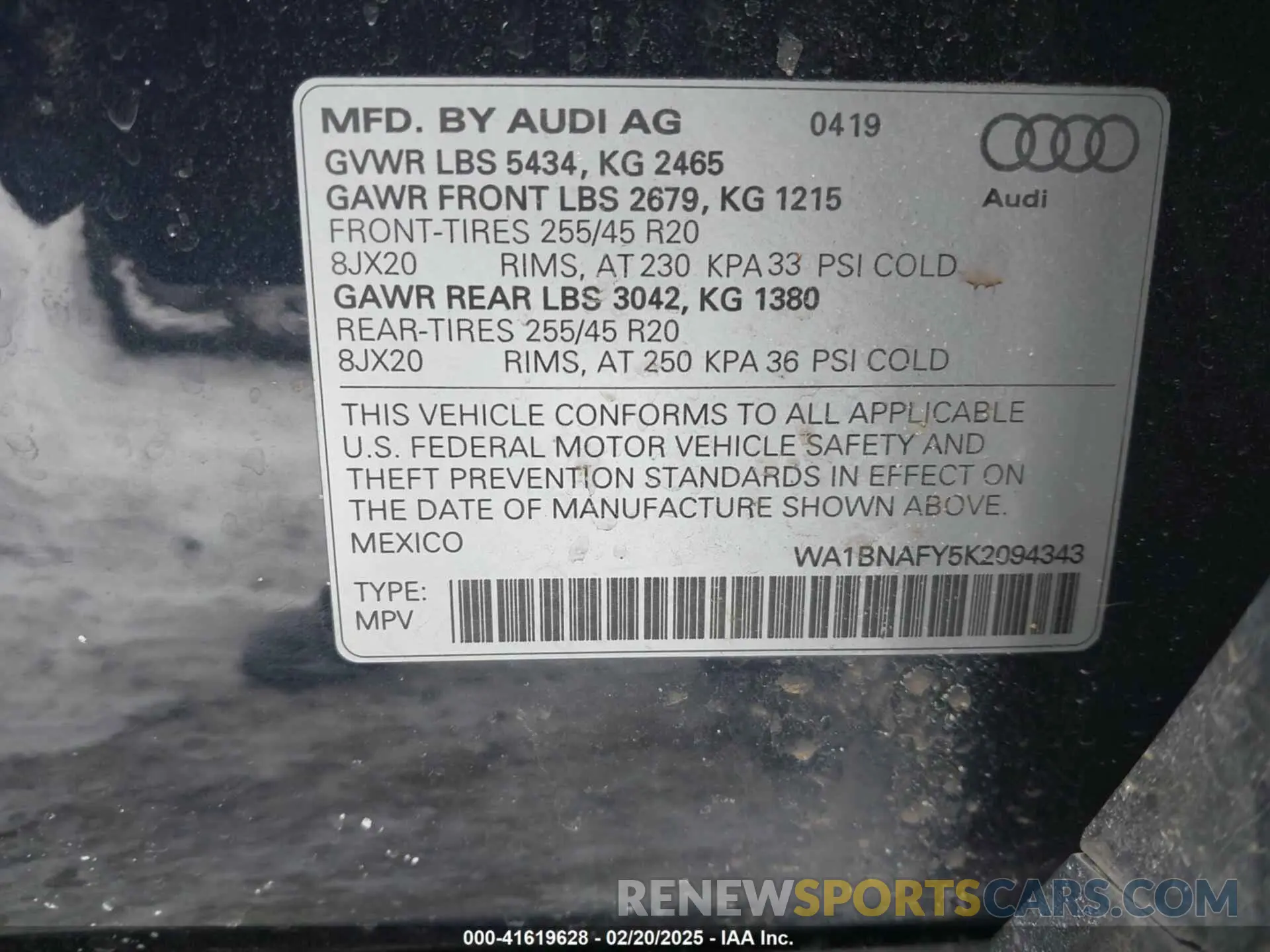 9 Фотография поврежденного автомобиля WA1BNAFY5K2094343 AUDI Q5 2019