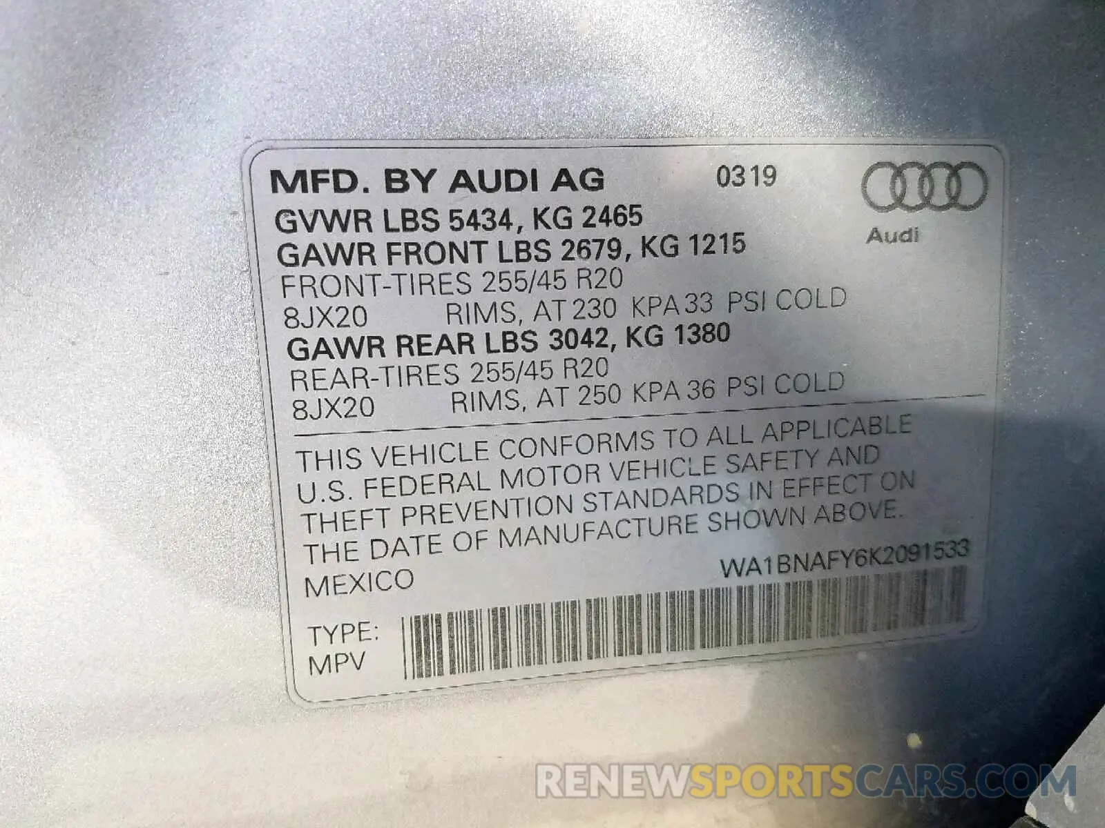 10 Photograph of a damaged car WA1BNAFY6K2091533 AUDI Q5 2019