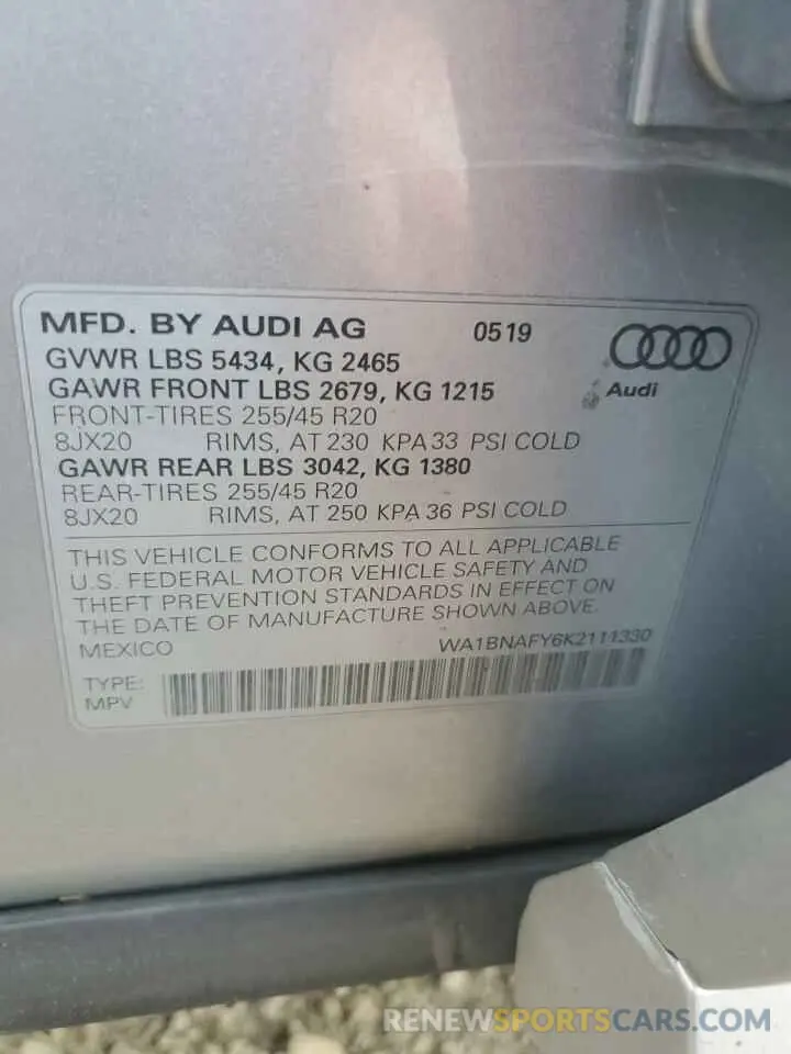 13 Photograph of a damaged car WA1BNAFY6K2111330 AUDI Q5 2019