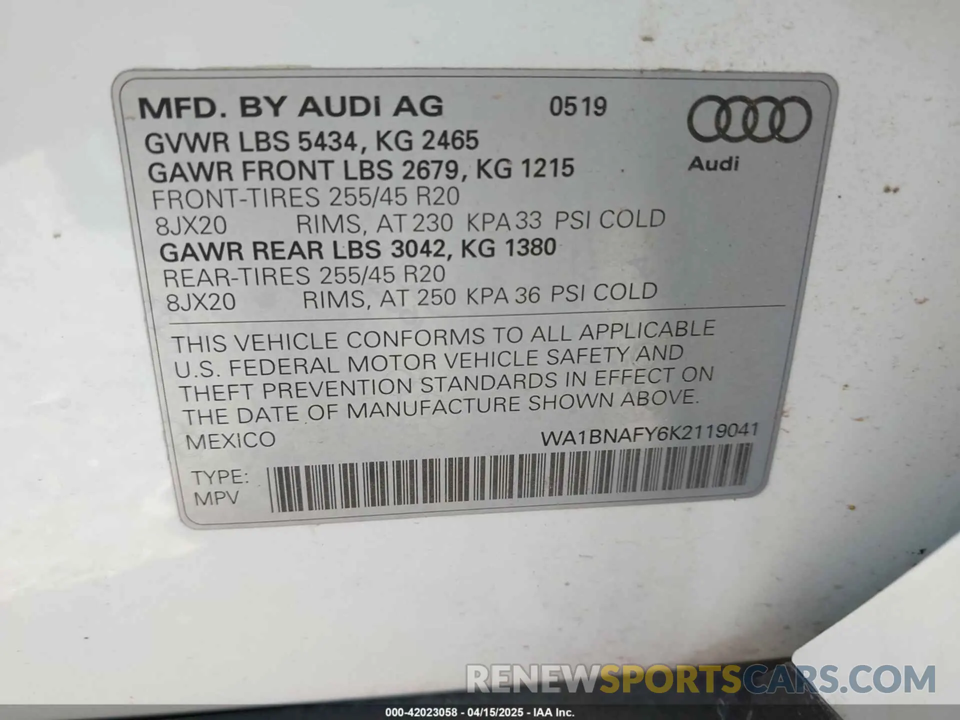 9 Фотография поврежденного автомобиля WA1BNAFY6K2119041 AUDI Q5 2019
