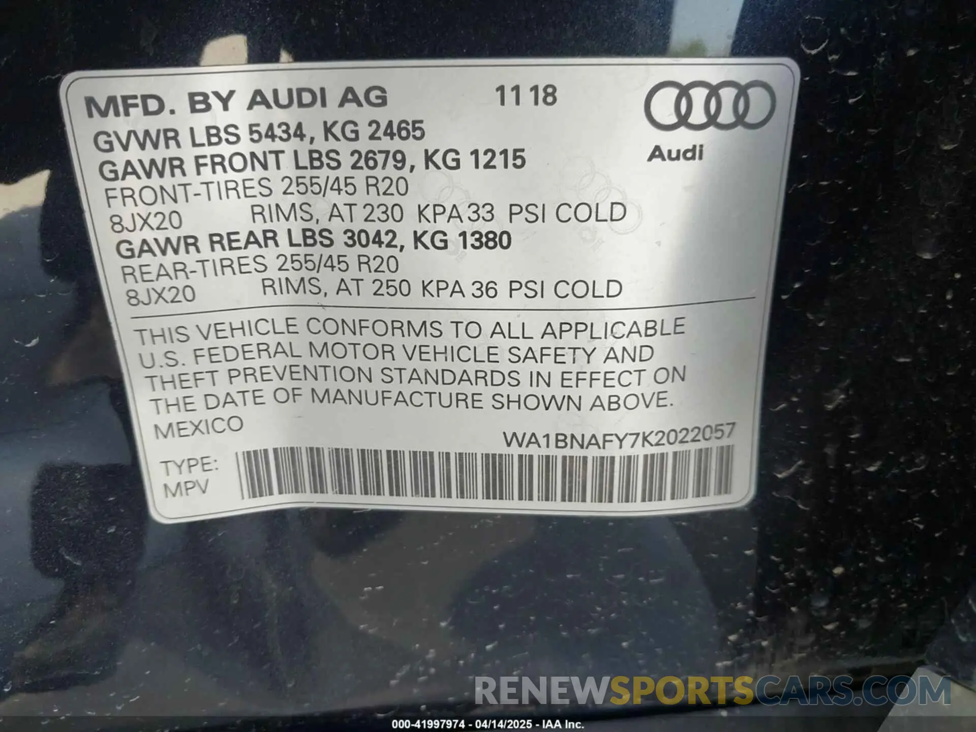 9 Фотография поврежденного автомобиля WA1BNAFY7K2022057 AUDI Q5 2019