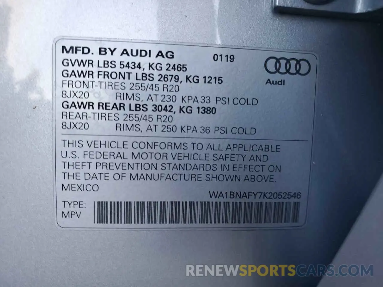 13 Photograph of a damaged car WA1BNAFY7K2052546 AUDI Q5 2019