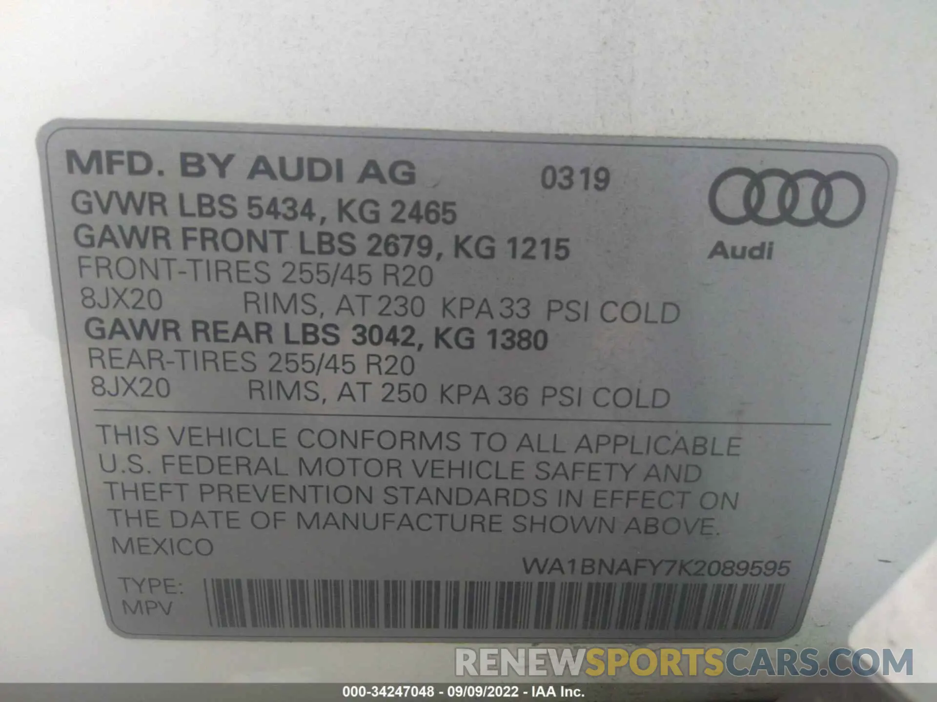 9 Фотография поврежденного автомобиля WA1BNAFY7K2089595 AUDI Q5 2019