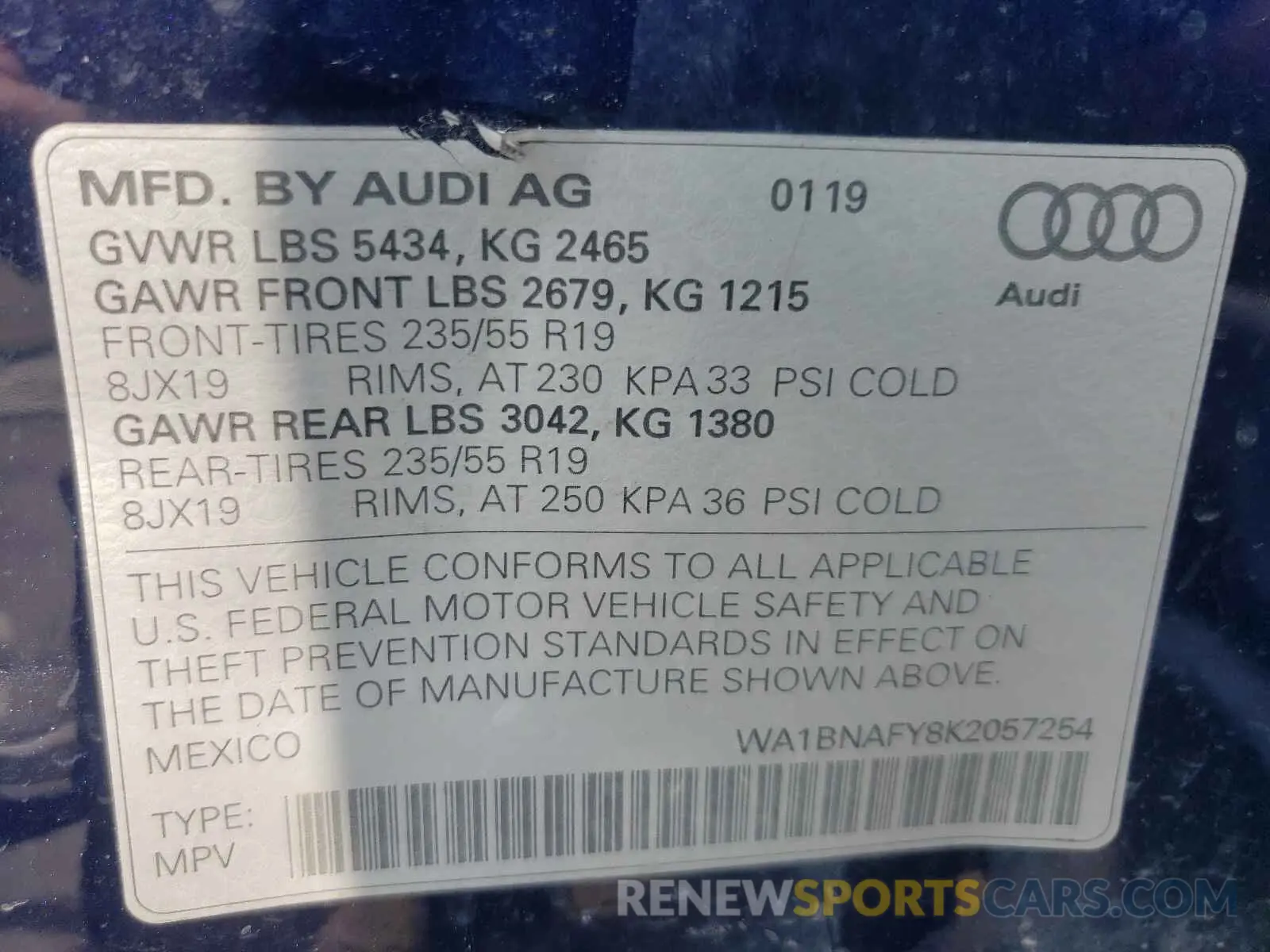 10 Photograph of a damaged car WA1BNAFY8K2057254 AUDI Q5 2019