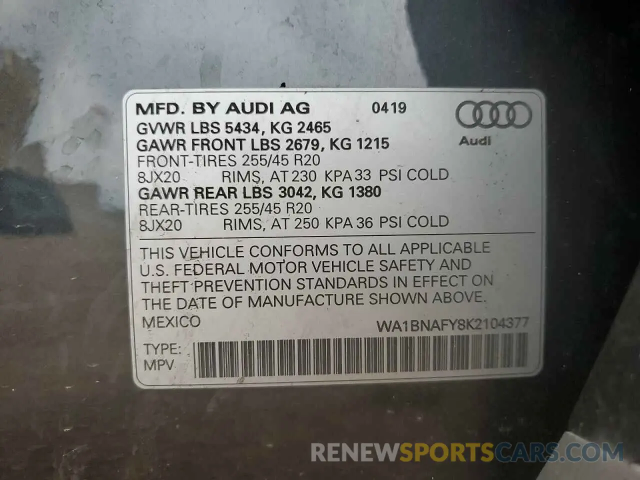 12 Фотография поврежденного автомобиля WA1BNAFY8K2104377 AUDI Q5 2019