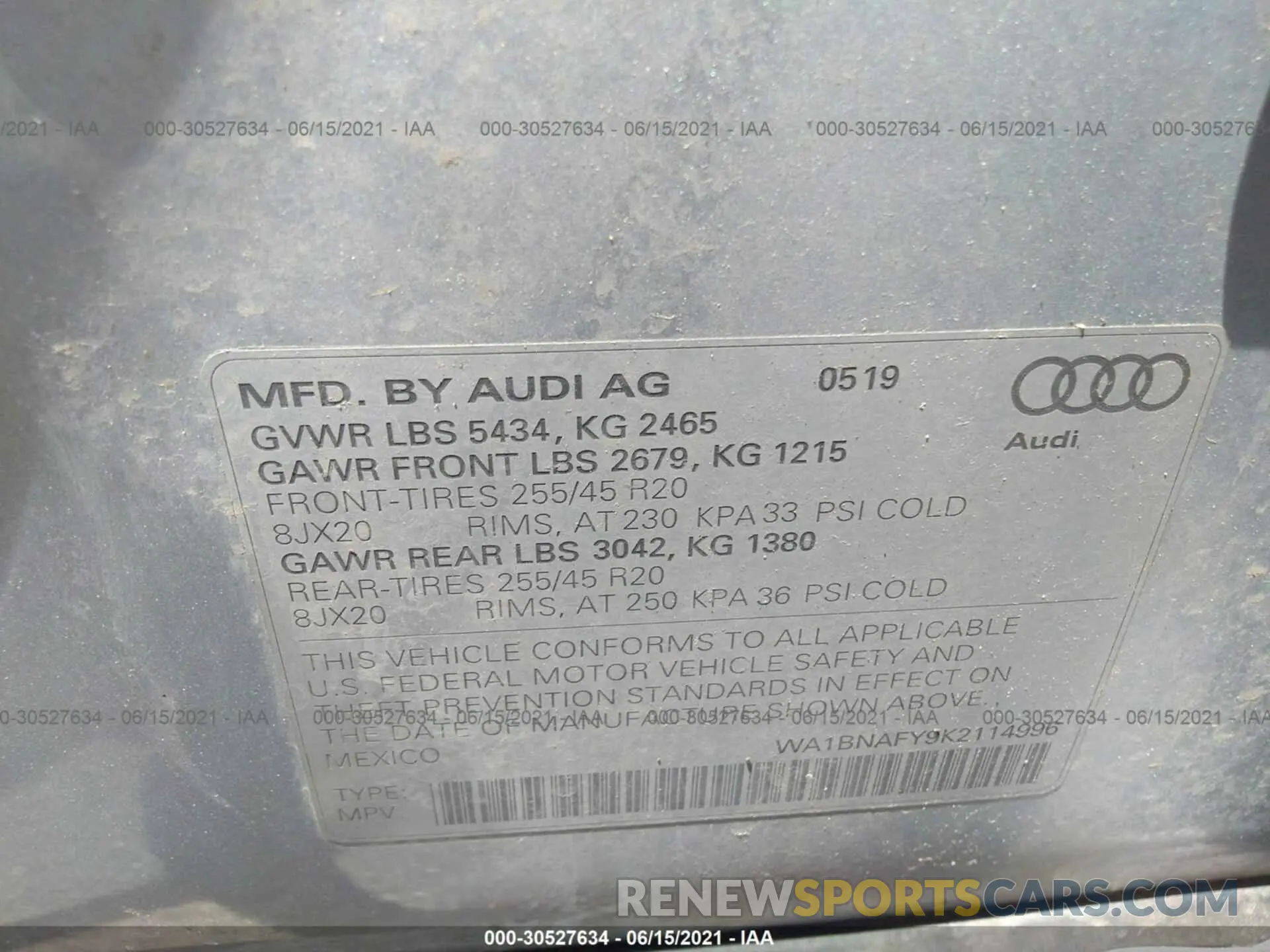9 Photograph of a damaged car WA1BNAFY9K2114996 AUDI Q5 2019