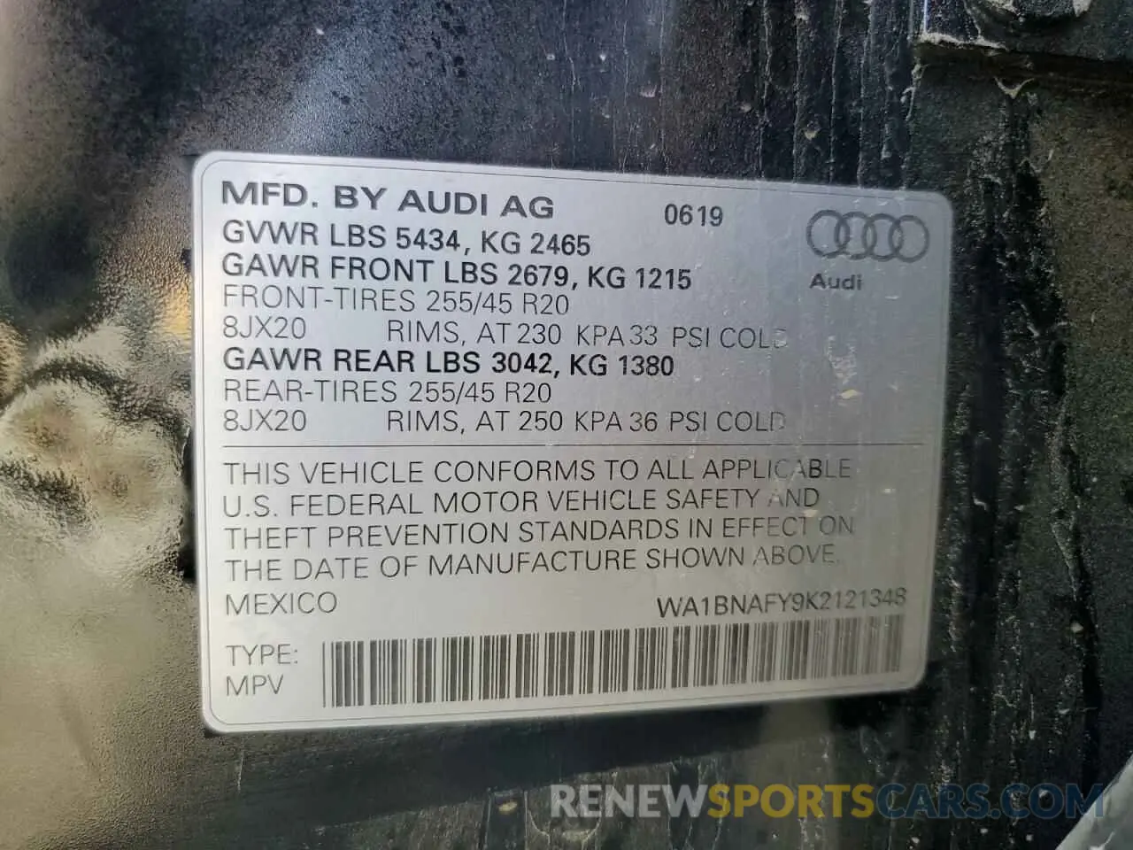 15 Photograph of a damaged car WA1BNAFY9K2121348 AUDI Q5 2019
