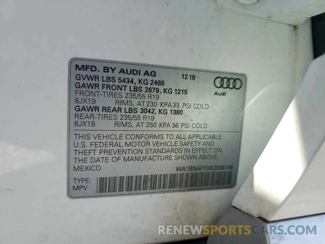 13 Photograph of a damaged car WA1BNAFYXK2036146 AUDI Q5 2019