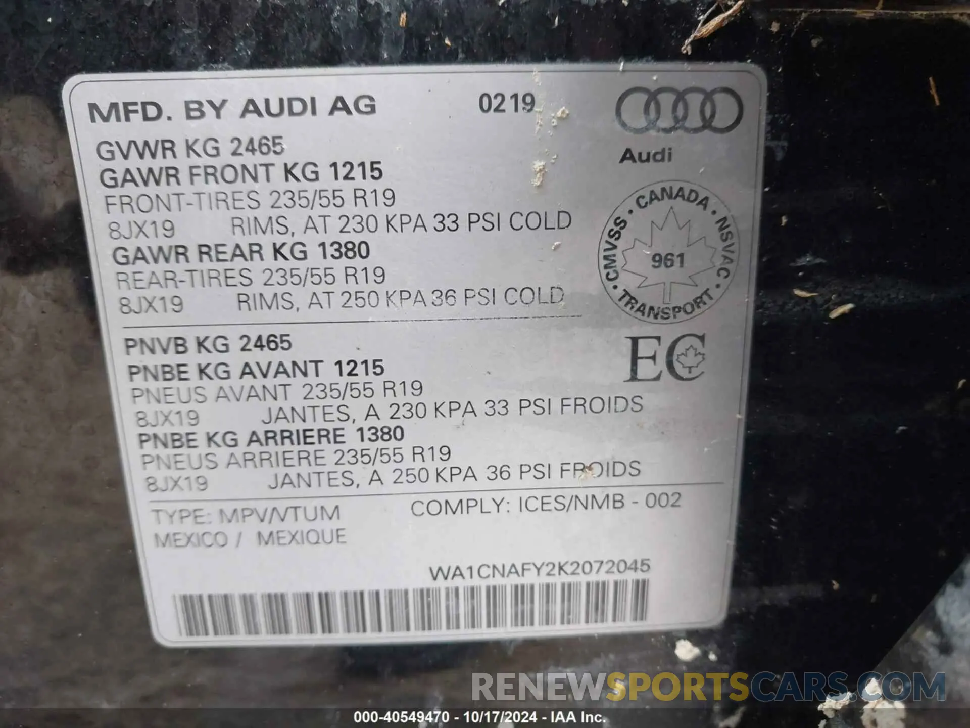 9 Photograph of a damaged car WA1CNAFY2K2072045 AUDI Q5 2019