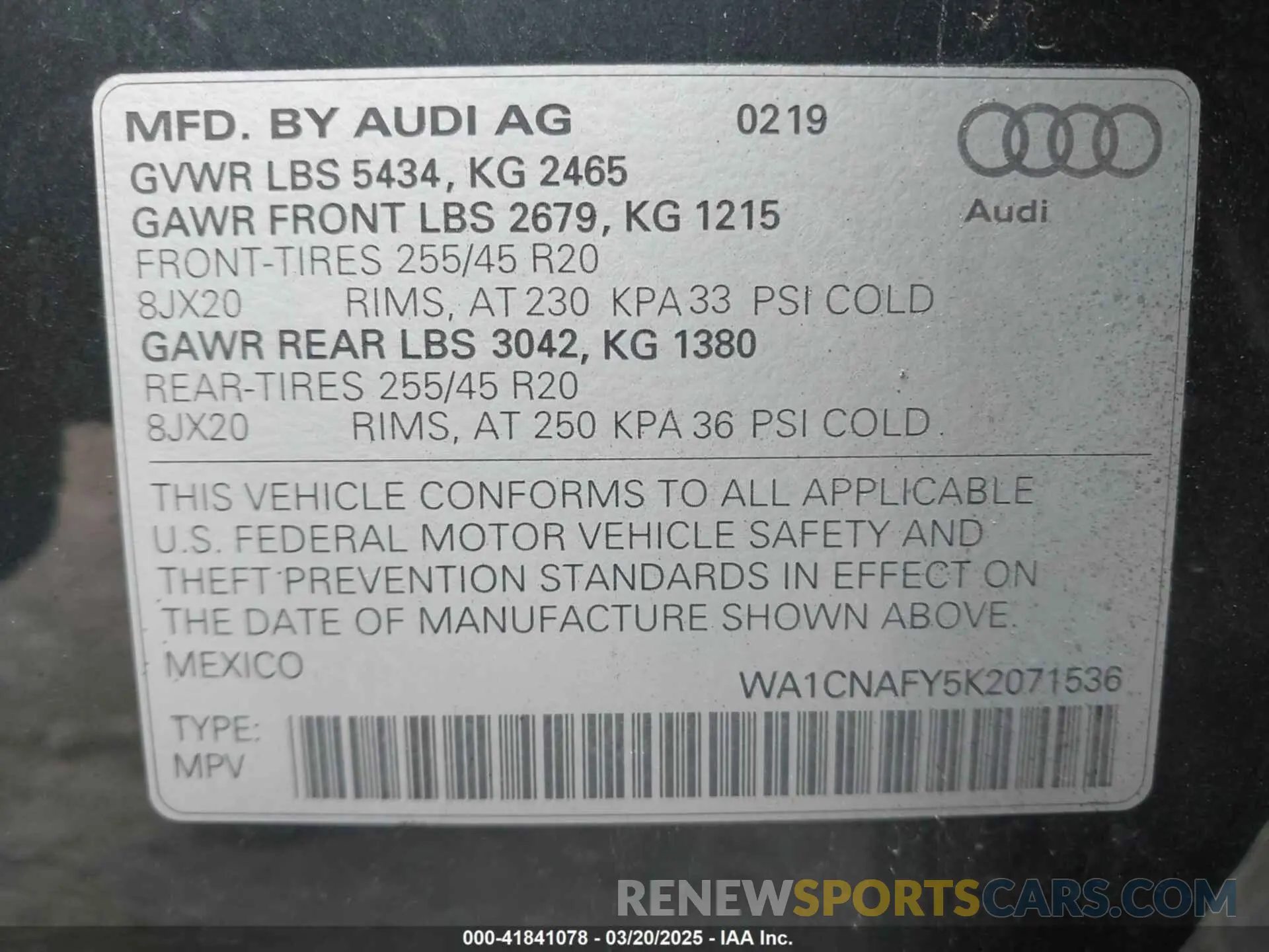 9 Photograph of a damaged car WA1CNAFY5K2071536 AUDI Q5 2019