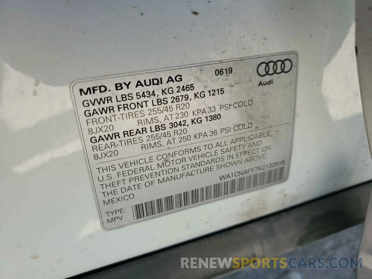 14 Photograph of a damaged car WA1CNAFY7K2132515 AUDI Q5 2019