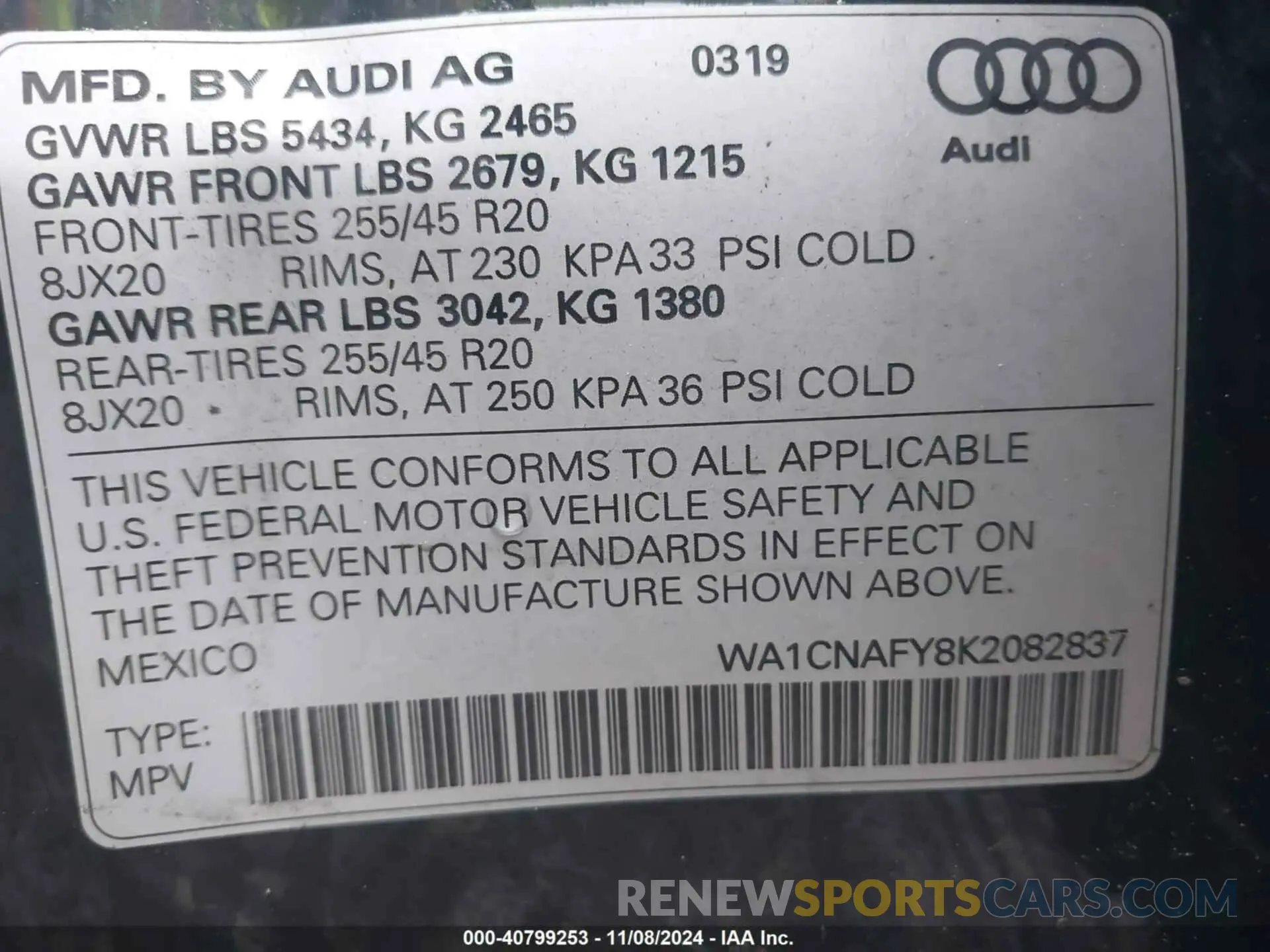 9 Фотография поврежденного автомобиля WA1CNAFY8K2082837 AUDI Q5 2019