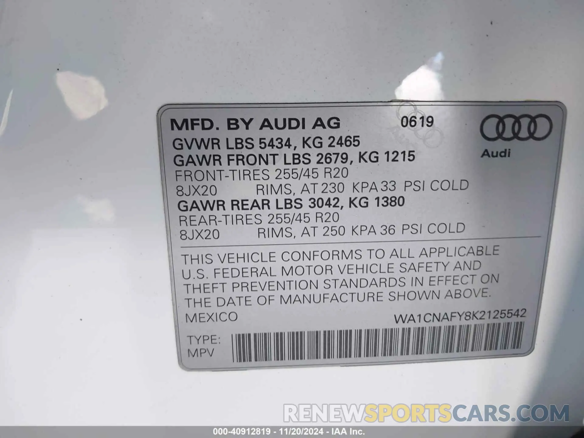 9 Фотография поврежденного автомобиля WA1CNAFY8K2125542 AUDI Q5 2019