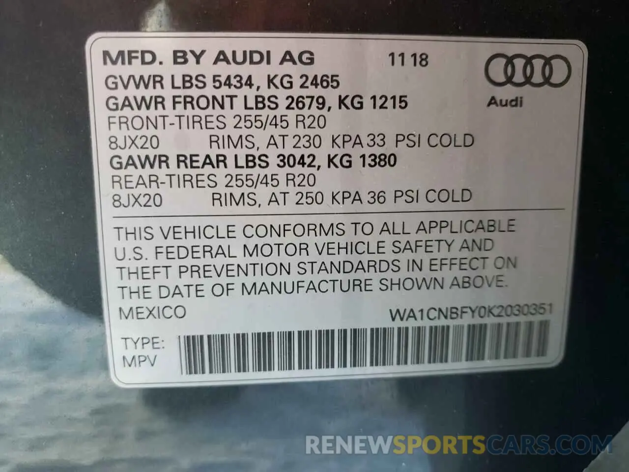 10 Photograph of a damaged car WA1CNBFY0K2030351 AUDI Q5 2019