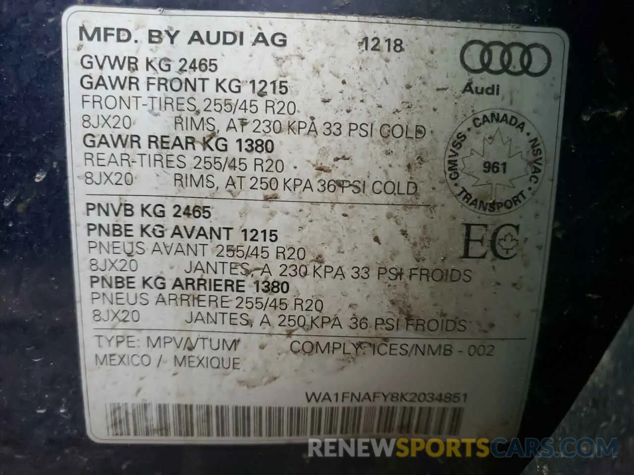 10 Photograph of a damaged car WA1FNAFY8K2034851 AUDI Q5 2019