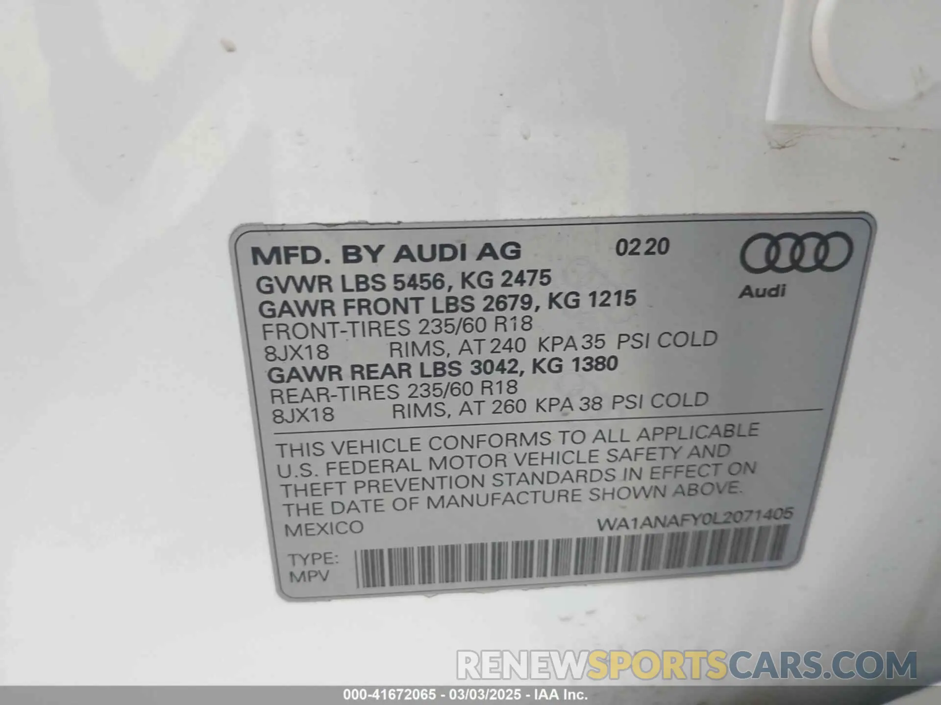 9 Photograph of a damaged car WA1ANAFY0L2071405 AUDI Q5 2020