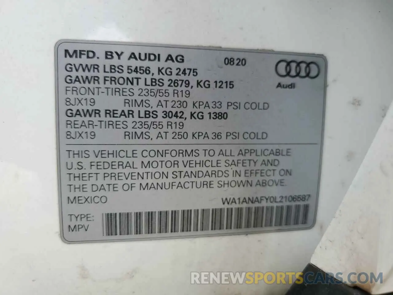 14 Photograph of a damaged car WA1ANAFY0L2106587 AUDI Q5 2020