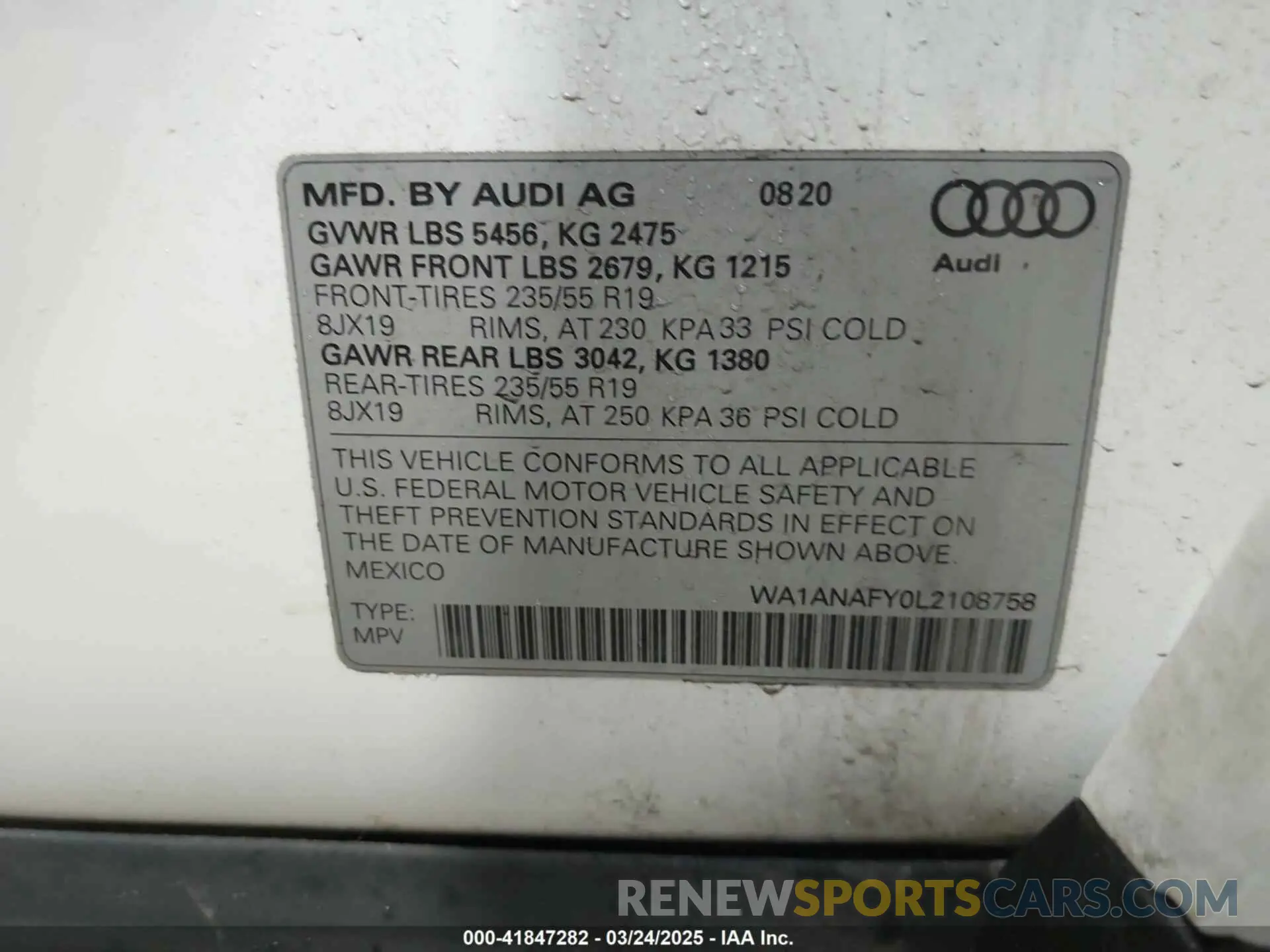 9 Фотография поврежденного автомобиля WA1ANAFY0L2108758 AUDI Q5 2020