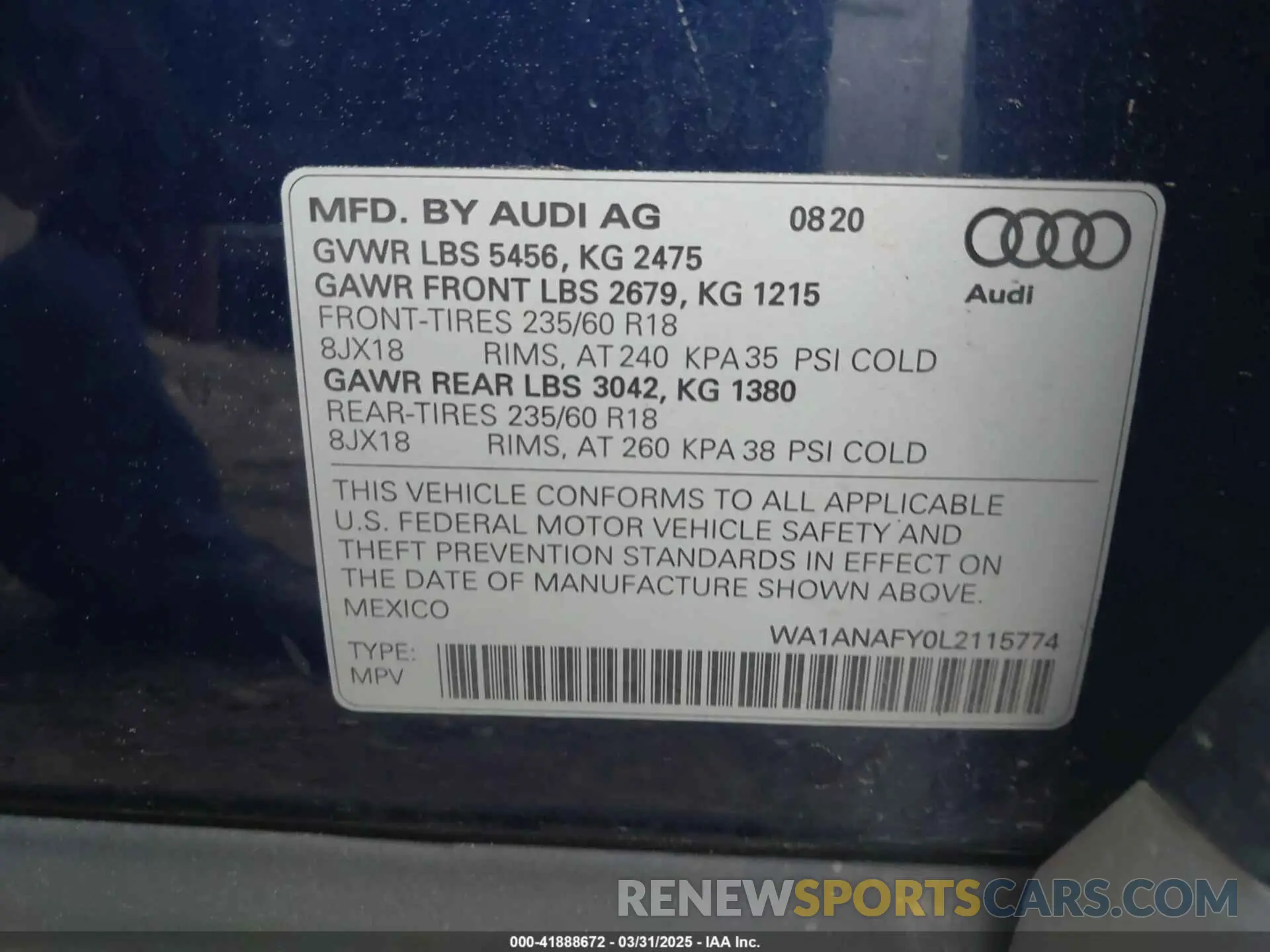 9 Фотография поврежденного автомобиля WA1ANAFY0L2115774 AUDI Q5 2020