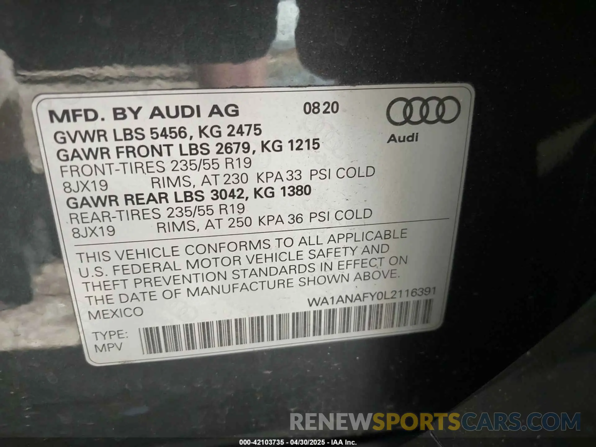 9 Фотография поврежденного автомобиля WA1ANAFY0L2116391 AUDI Q5 2020