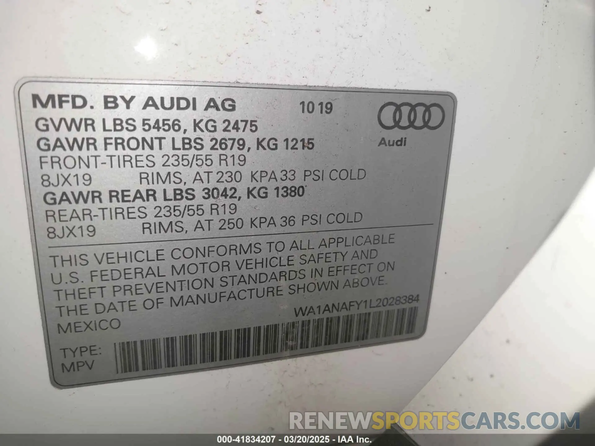 9 Фотография поврежденного автомобиля WA1ANAFY1L2028384 AUDI Q5 2020