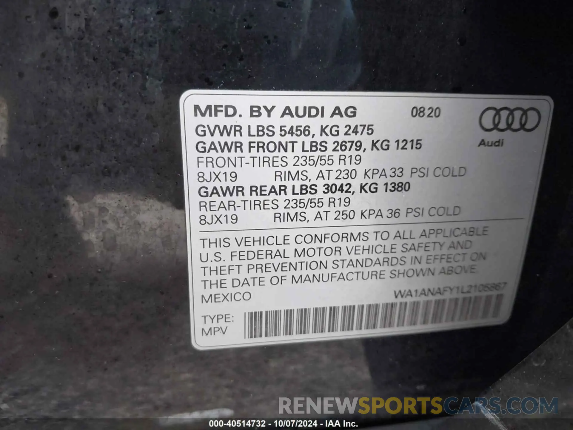9 Фотография поврежденного автомобиля WA1ANAFY1L2105867 AUDI Q5 2020